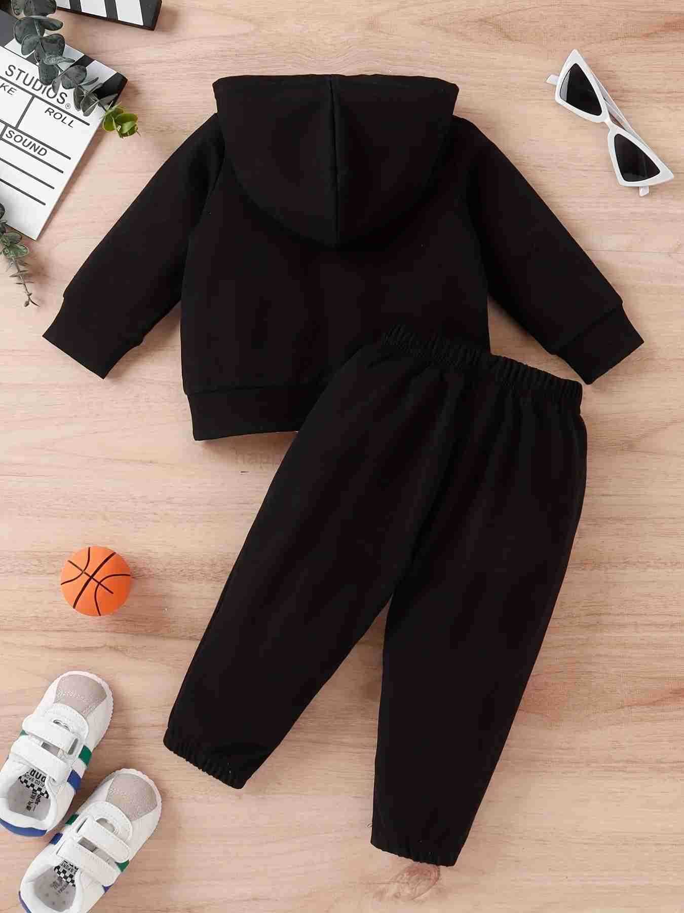 Spring and Autumn New Cute Boys KING Letter Printed Hooded Yellow Crown Zen Training Sweater SetXJ241205