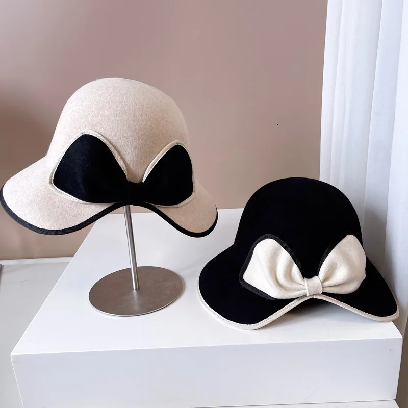 Haiben flutters in the wind behind a bow and tailcoat top hat autumn and winter fisherman hat Australian wool hat fashionable table tennis hat 241205