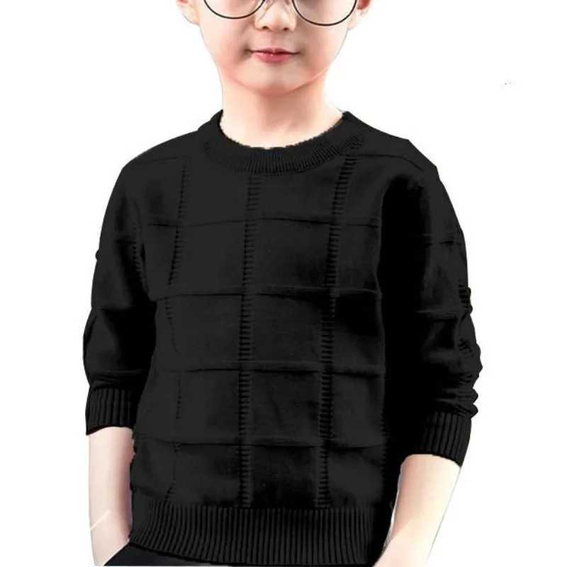 Boys autumn new round neck long sleeved solid color lace shirt casual childrens clothing sweater top W241205