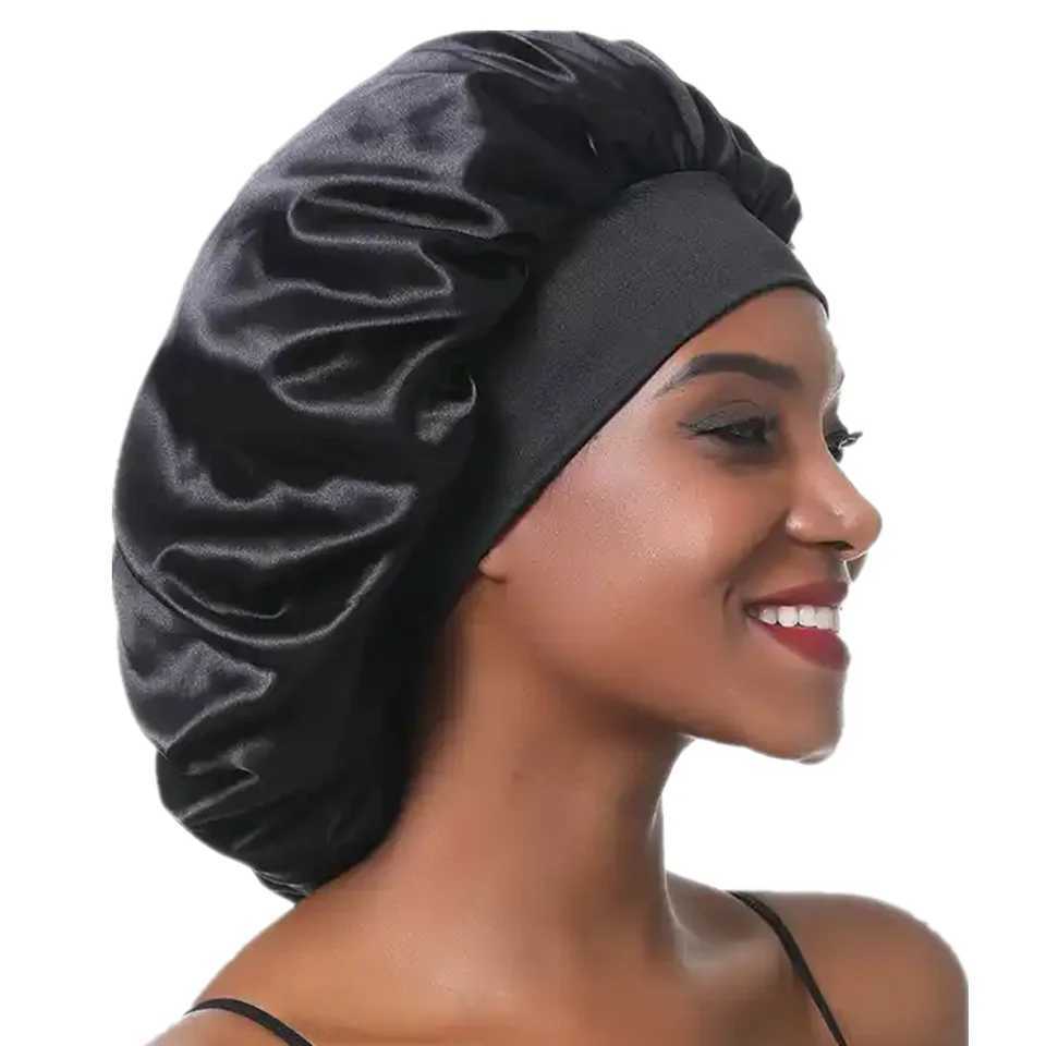Womens Silky Bonnet For Sleeping Reusable Satin Jumbo Bonnet To Protect Hair Wide Elastic Band Sleeping C Bath C Hair DryXJ241205
