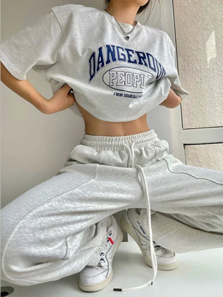 Deeptown Women Sweatpants Casual Joggers Harajuku Hip Hop Korean Fashion Y2k Female Wide Leg Sports Trousers Streetwear Loose 241204