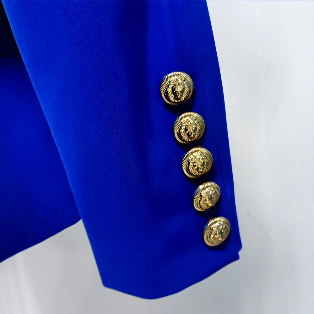 Classic Ladies Career Jacket Slim Fitting Double Breasted Lapel Blazer Royal Blue S-5Xl