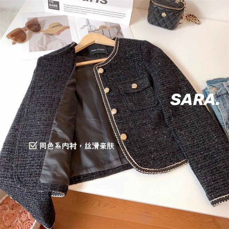 High end warm down cotton jacket perfume tweed womens bedding wool suit autumn O neck jacket 241205