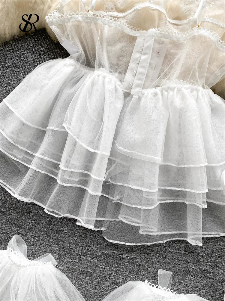 SINGREINY Wedding Cosplay Erotic Lingerie Pajamas Dress Sets Women Halter Straps Gauze Nightgowns Fashion Sheer Sexy Night Dress 241205