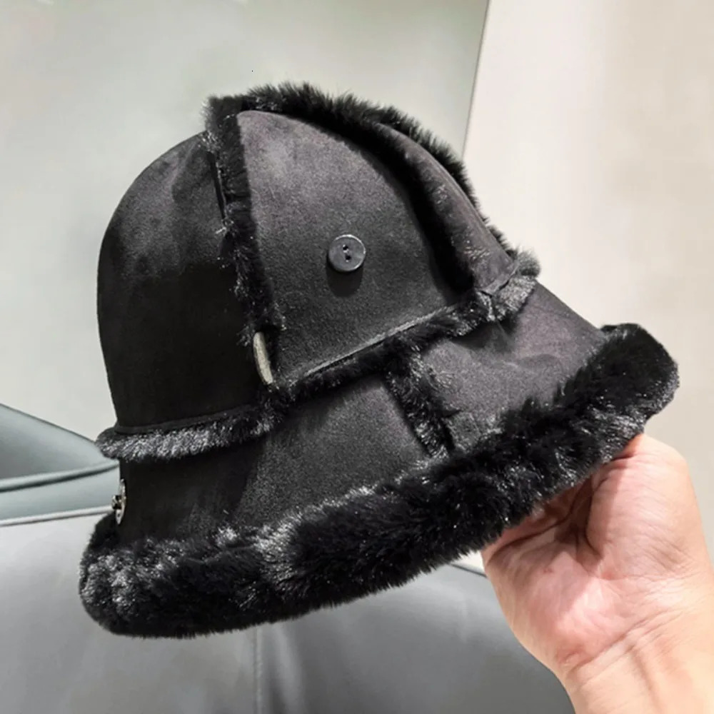 Plush double-sided fishermans hat warm cotton thick winter earmuffs octagonal hat with shoulder straps 241205