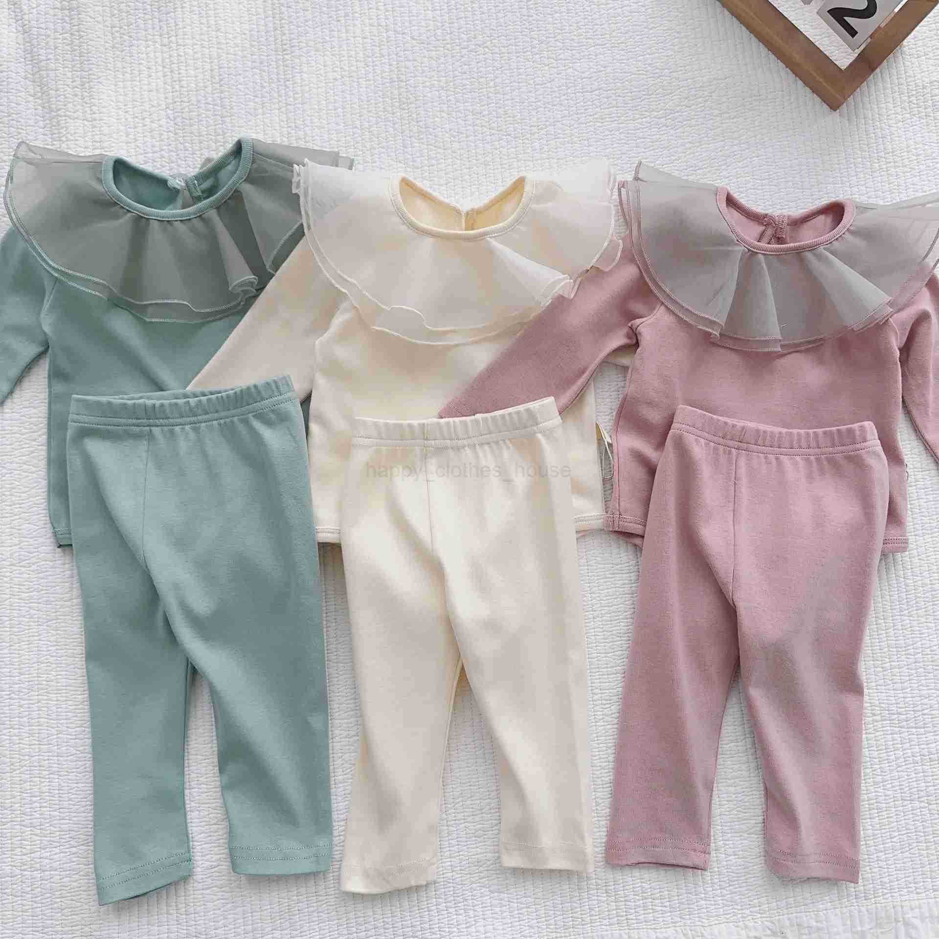 2024 Spring New Baby Long Sleeve Home Clothes Set Infant Girl Lapel Tops + Leggings 2pcs Suit Toddler Cotton Casual OutfitsXJ241205