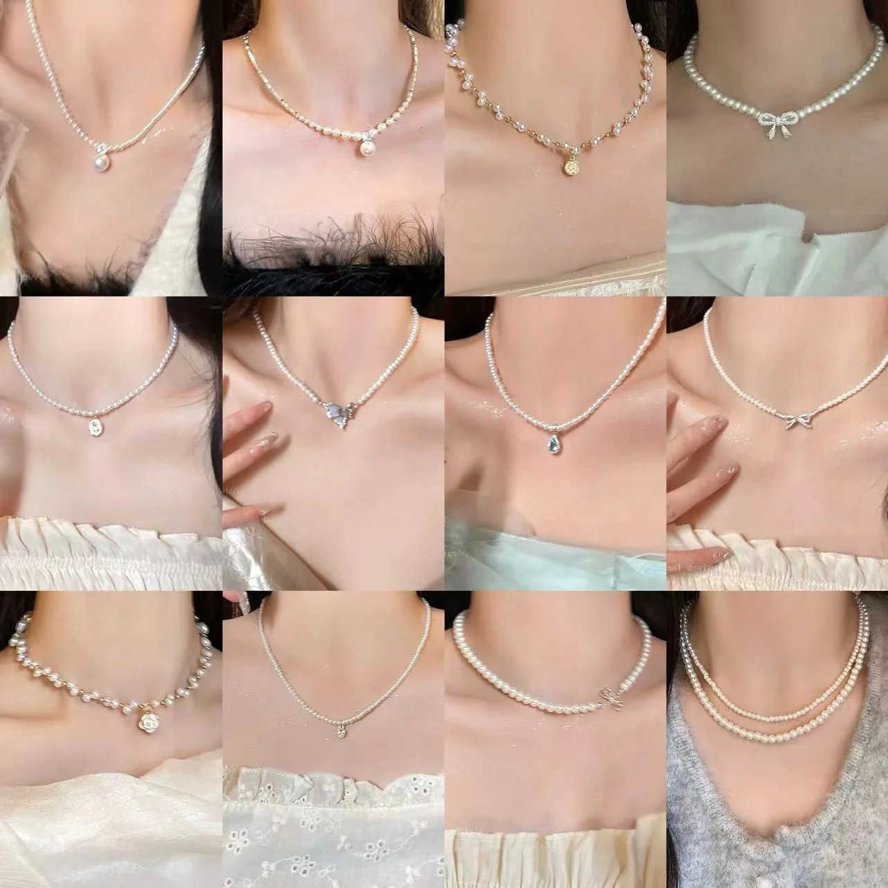 Fashionable pearl bow necklace French retro style birthday jewelry for wife 241205