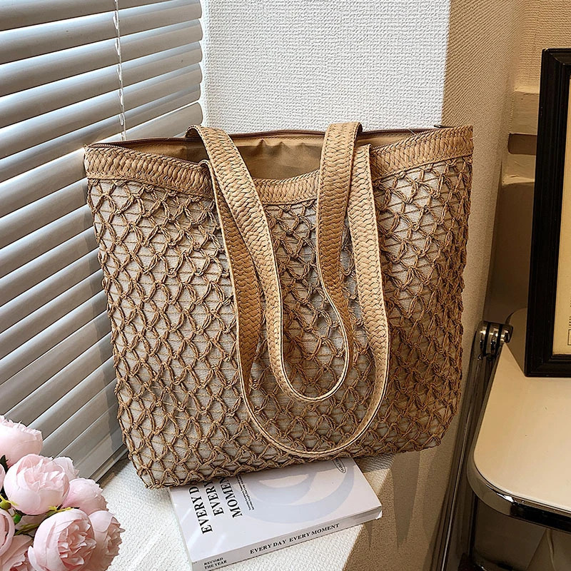 Casual Handbag Straw Woven Hollowed Out large Capacity Tote Bag Women Artistic Summer Niche Personalized Shoulder 241204