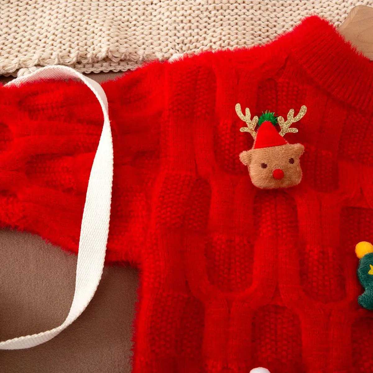 Baby girl sweater plush thick winter New Year sweater childrens knitted bottom sweater spring summer W241205