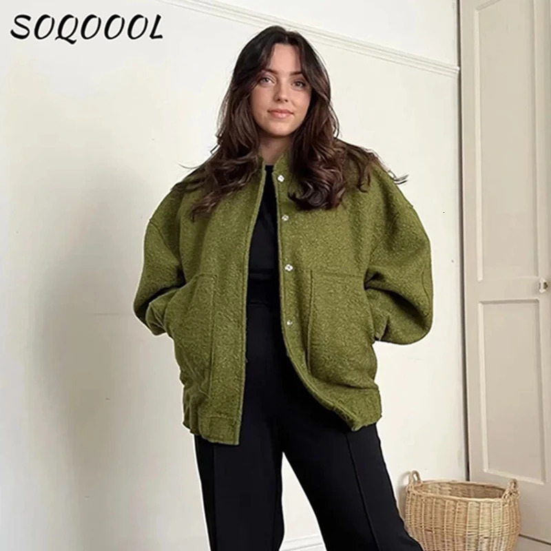 Women Y2K Loose Bomber Jackets Autumn Winter Casual Terry Pockets Long Sleeve Tops Fashion Streetwear Chic Female Baseball Coat 241205