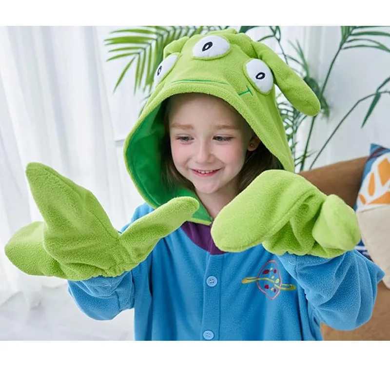 Pajamas Anime Toy Story Alien Jumpsuit Pajama 3 Eyes Alien Cartoon Onesie Polar Fleece Sleepwear Child Adult Plush Home Clothing Cosplay H241205