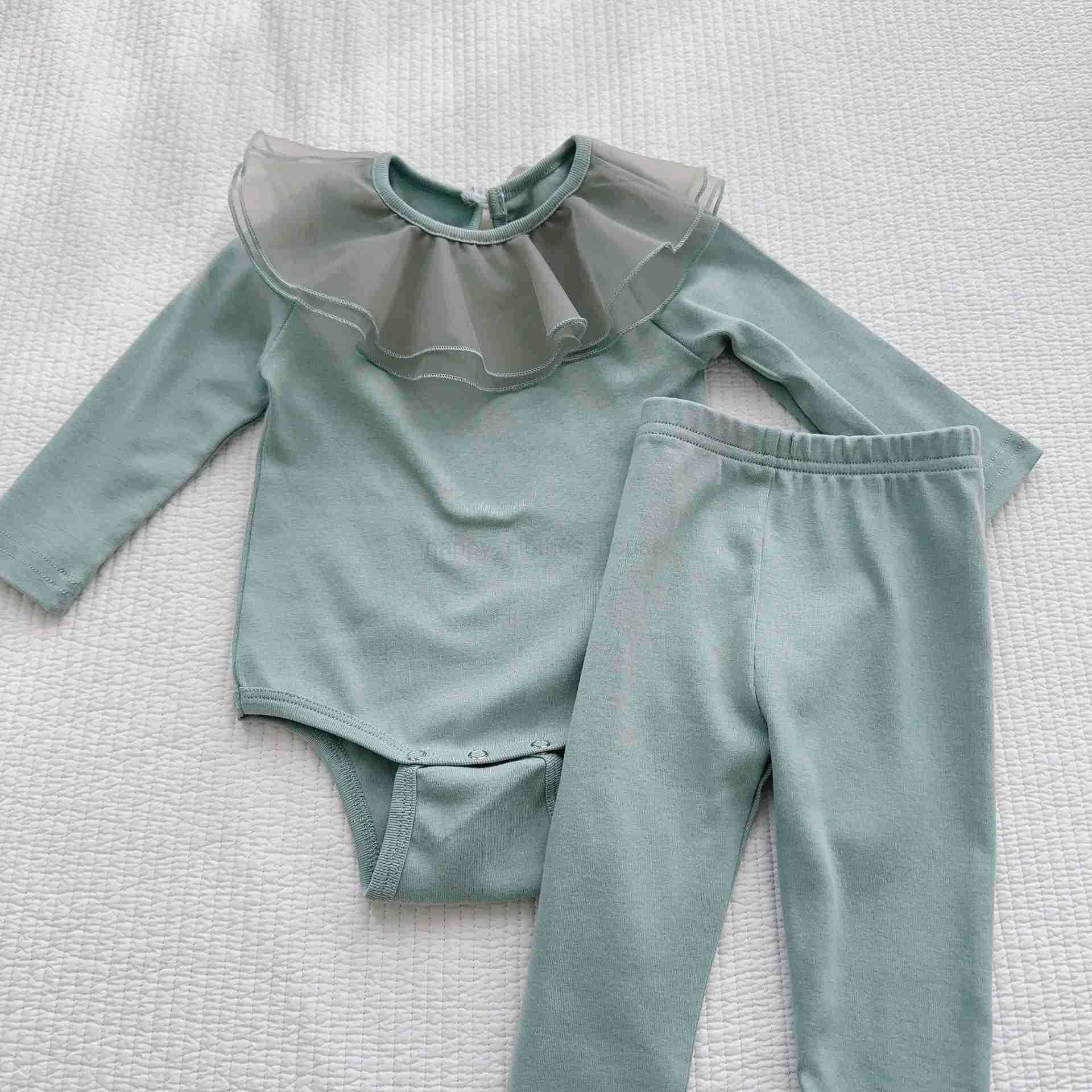 2024 Spring New Baby Long Sleeve Home Clothes Set Infant Girl Lapel Tops + Leggings 2pcs Suit Toddler Cotton Casual OutfitsXJ241205