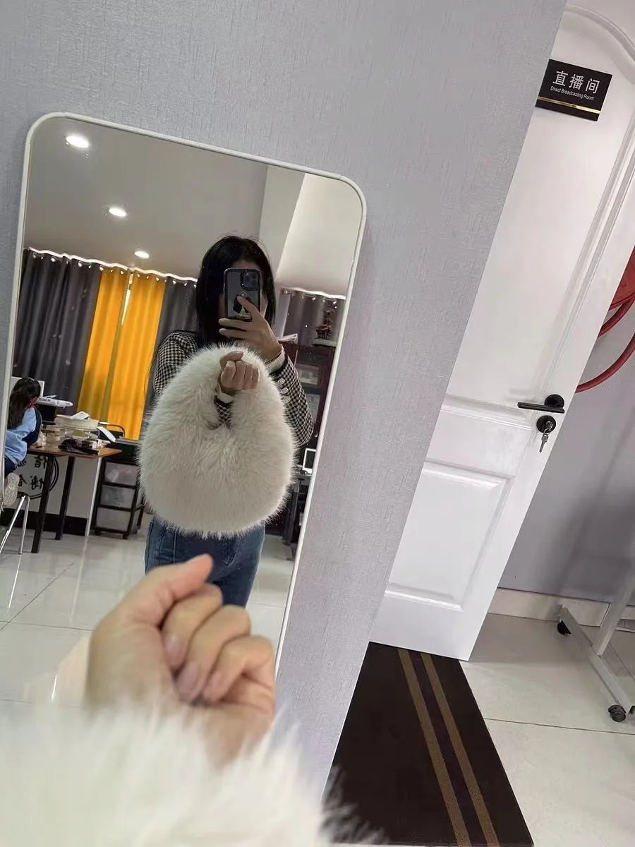 fur womens half moon bag warm plush wrist bag womens fashionable fur short handle clutch cute womens coin wallet 241205