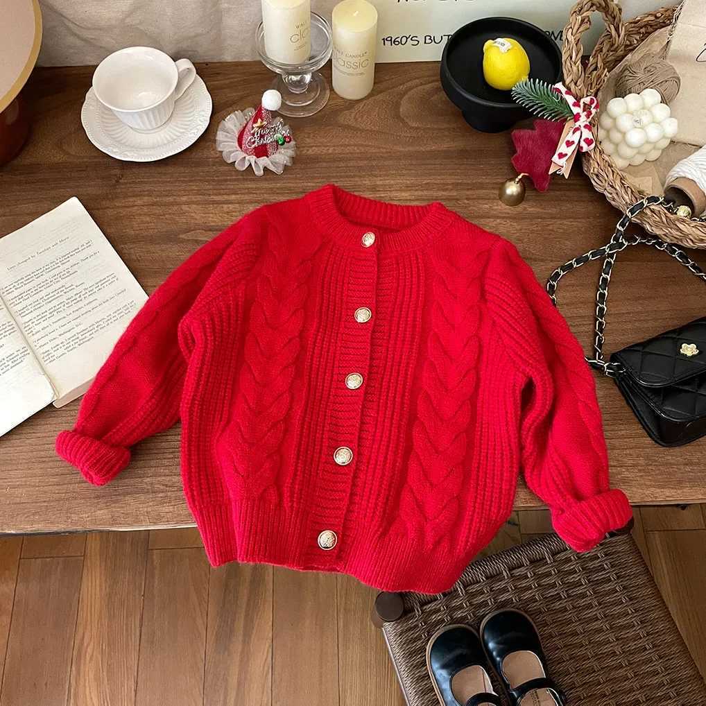 Childrens clothing South Korea 2024 new baby autumn winter clothing girls red and green cardigans wool sweater thick sweater trend W241205