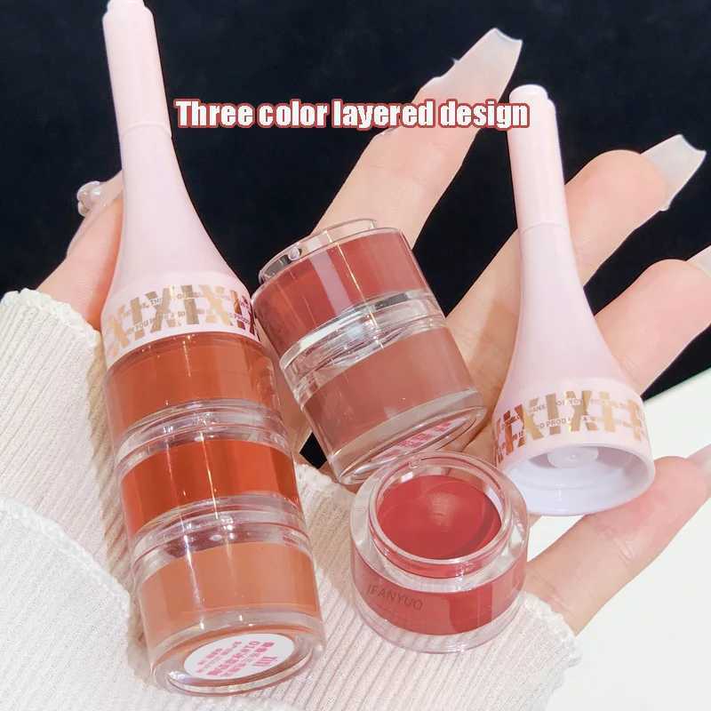 Layered 3 in 1 Lip Mud Velvet Matte Lipstick Long Lasting Rose Red Canned Lip Tint Combo Lip Gloss Kit Makeup Tri-colour LipClayXJ241205