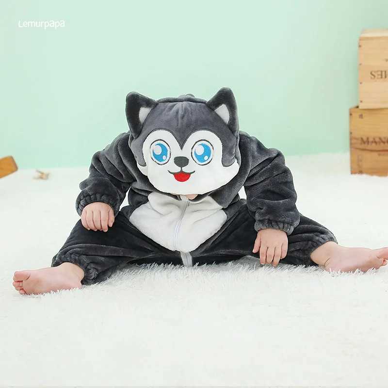 Pajamas Husky Dog Romper Baby Boy Girls Pajama Toddlers Winter Outfit Halloween Animal Suit Onesie Festival Party Bebe Clothes Kigurumis H241205