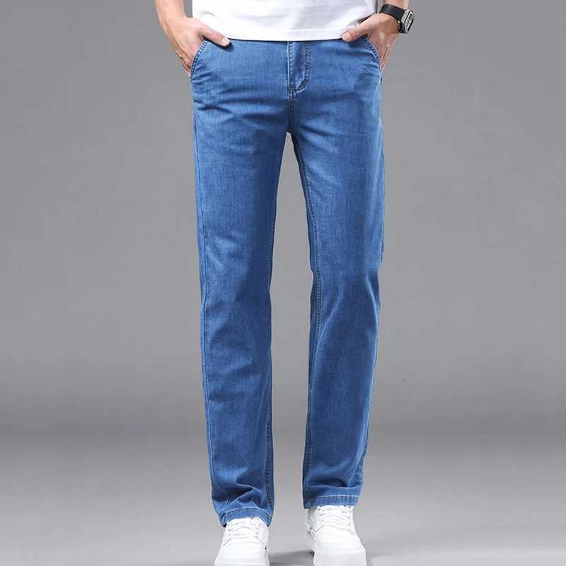 Summer thin mens denim jeans regular fit high waist straight elastic business pants high-quality newcomer brand Trouser W241205