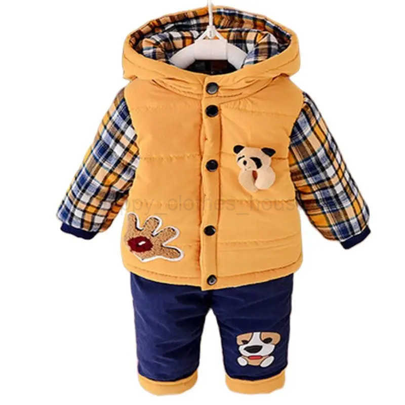 2021 Winter Autumn Kids Thicken Sets Baby Boys Plus Velvet Hoddies Coat+Pants Two Piece Suit Cotton Childrens Kids ClothesXJ241205