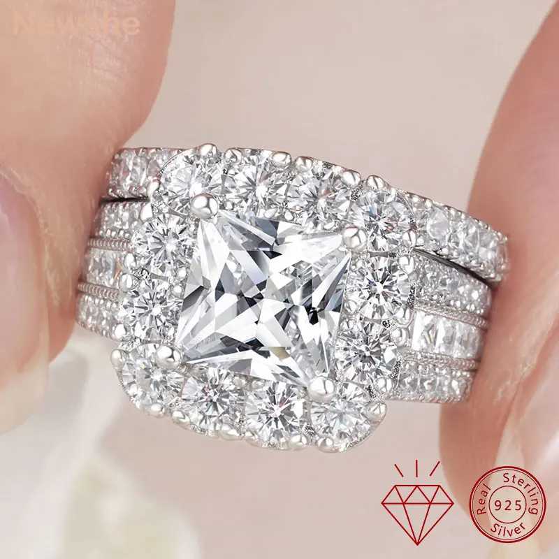 Newshe 925 silver moissanite ring D-color VVS1 diamond wedding ring set suitable for womens luxury jewelry W241205