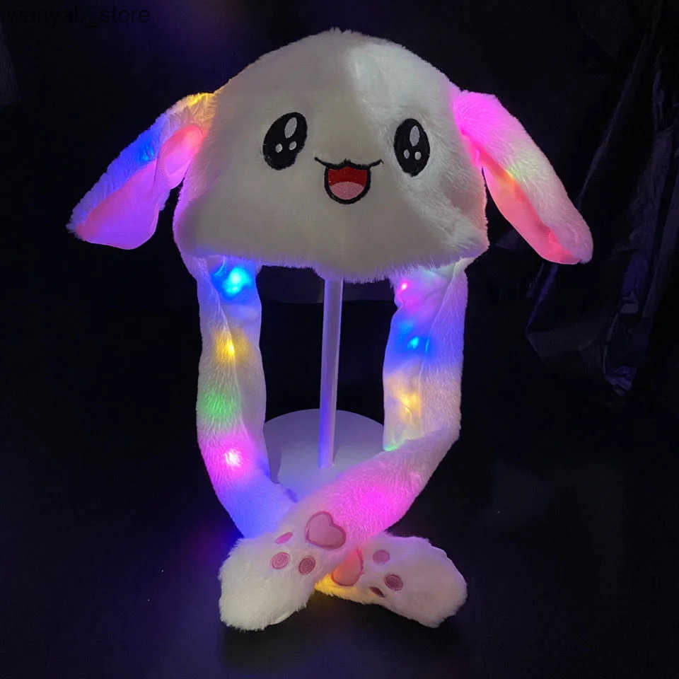Cloches LED plush rabbit hat with glowing rabbit ears sports ears cute winter hat funny gifts for adults and children role-playing costumes L240910
