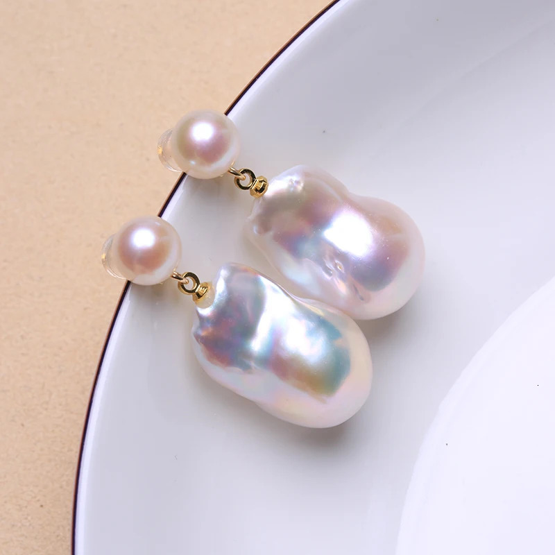 100% natural freshwater double pearl Baroque pearl earrings made of 925 pure silver and fine gemstones suitable for women aged 8-9mm and 15-25mm EAE 2