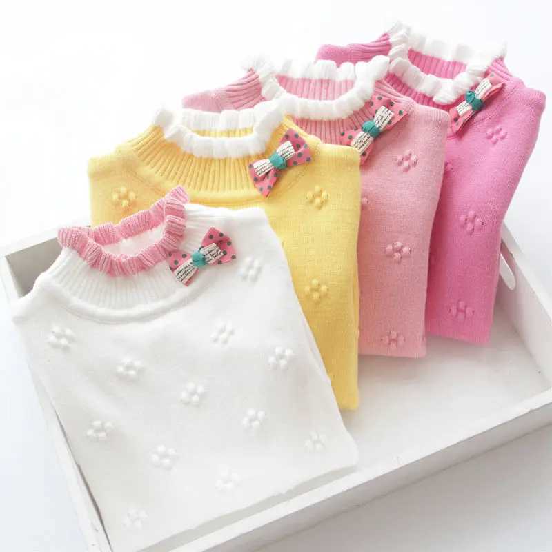 New Womens Sweater Spring/Autumn Childrens Knitted Clothing Solid Pull Flower Womens Sweater 3-11Y BC744 W241205