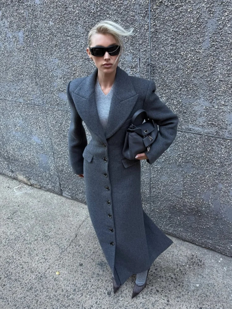 2024 Burgundy Fashion Slim Fit Womens Woolen Overcoat Elegant Lapel Button Down Flap Pockets Jackets Female Chic Street Outwear 241204