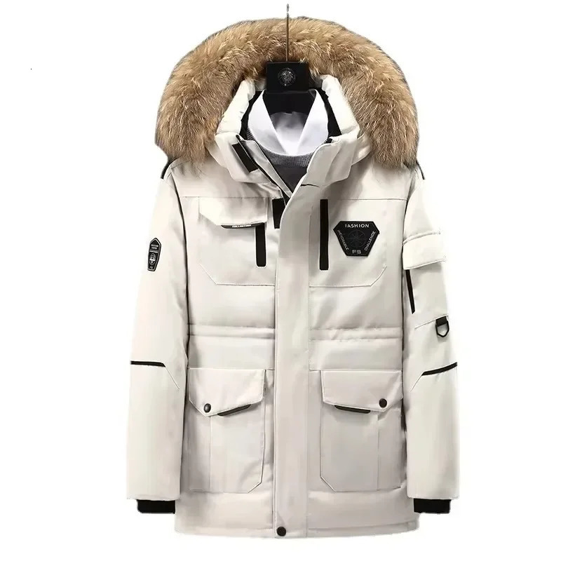 mens down jacket fashionable winter jacket thick fur Hoddy outdoor duck down jacket mens hooded jacket 241202