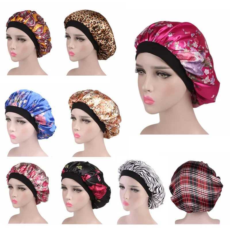 Hair Satin Bonnet For Sleeping Shower C Silk Bonnet Femme Women Night Sleep C Head Cover Wide Elastic BandXJ241205