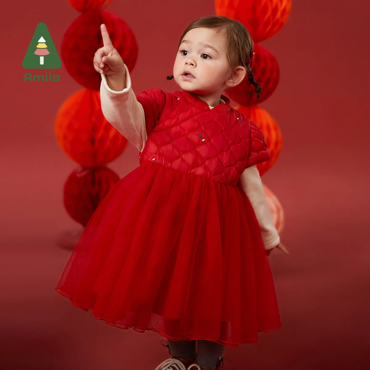 Amila Baby Girl Dress Winter Fashion Thicken Warm Kids Dresses Birthday Chinese Style Children Clothes 241204