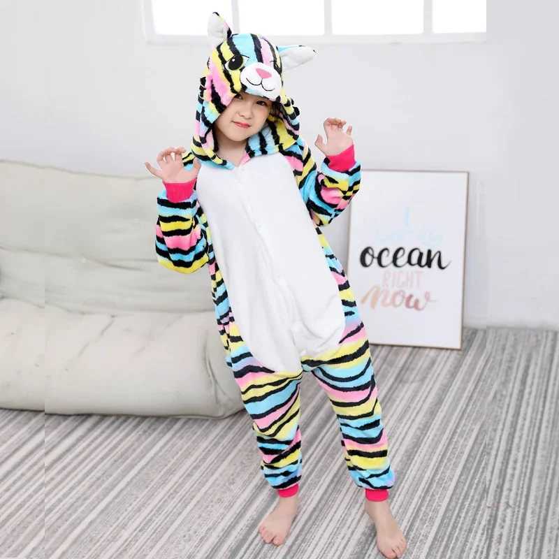Pajamas Kigurumi Childrens Pajamas For Boys Girls Pajamas Flannel Kids Pijamas Suit Animal Sleepwear Winter Cat Onesies H241205