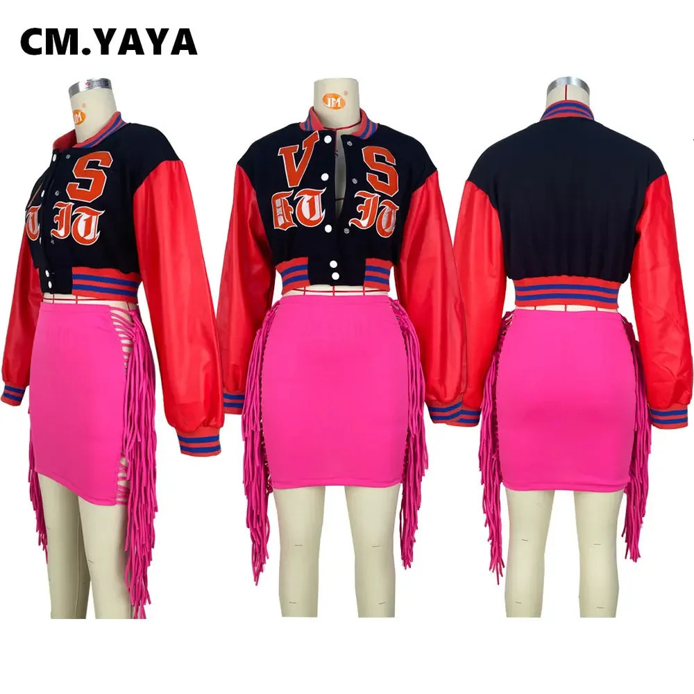 CM.YAYA Vintage Women Letter Embroidery Patchwork Long Sleeve Button Front Baseball Style Jacket Fashion Female Active Jackets 241205