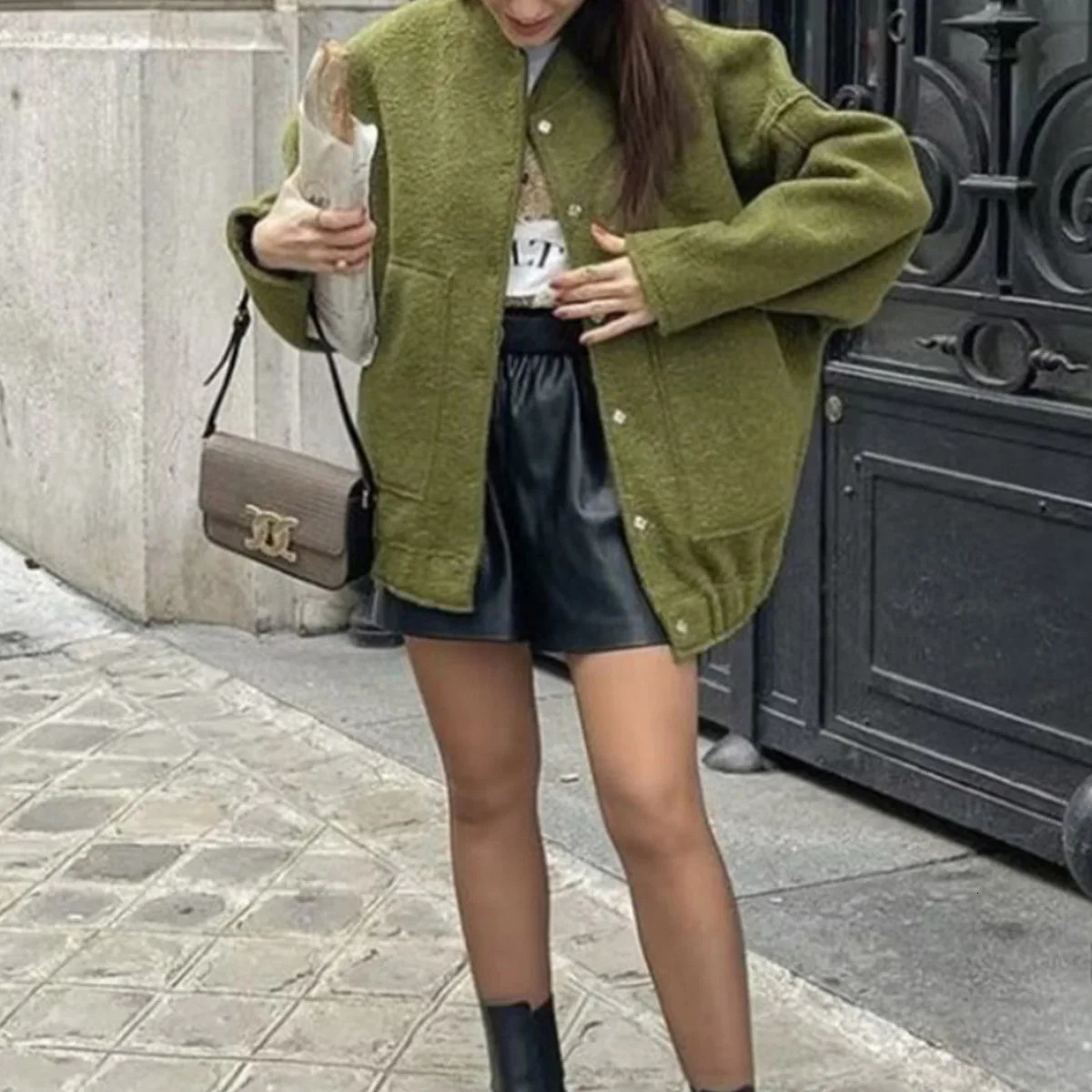 Women Y2K Loose Bomber Jackets Autumn Winter Casual Terry Pockets Long Sleeve Tops Fashion Streetwear Chic Female Baseball Coat 241205