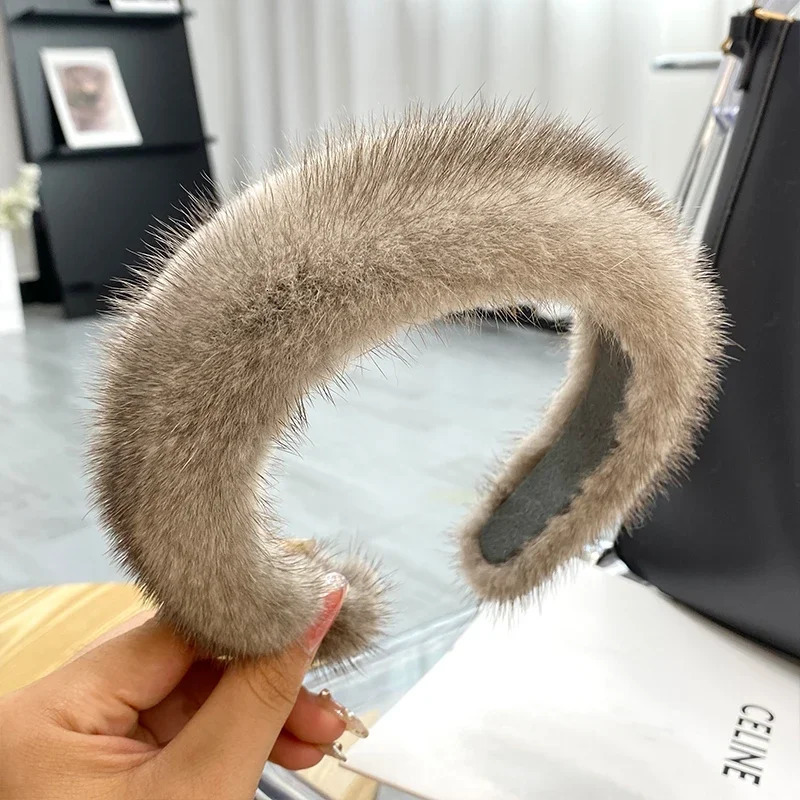 Womens Winter 100% Genuine Mink Headbands High Quality Genuine Fur Headbands Womens Fashion Hairbands Fur Gifts 241205