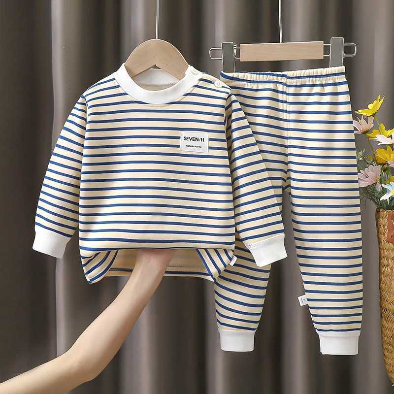Pajamas New striped plush warm childrens clothing set for boys and girls pajamas clothing pants autumn and winter pajamas 0-5 years old H241205