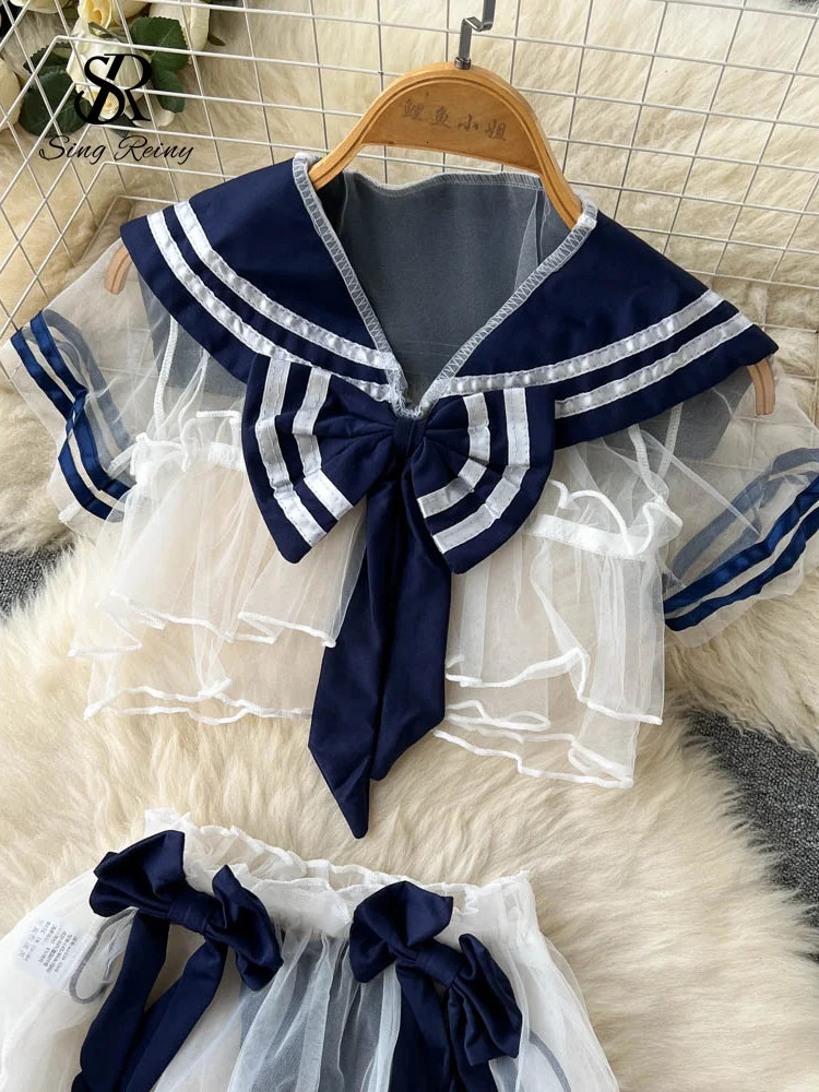 SINGREINY Women Sheer Erotic Sensual Two Pieces Sets Cosplay sweet Top Thongs Lingerie Mesh Underwear Tansparent Sexy Suits 241205