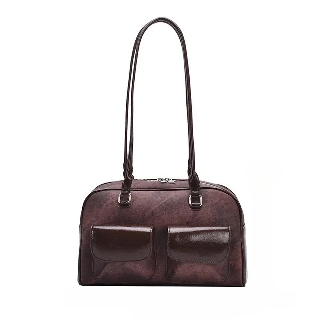 Korean Fashion Womens Shoulder Soft Suede With PU Leather Bowg Handbag Casual Vintage New Boston Tote Bag Cartoon Style BagVoyage