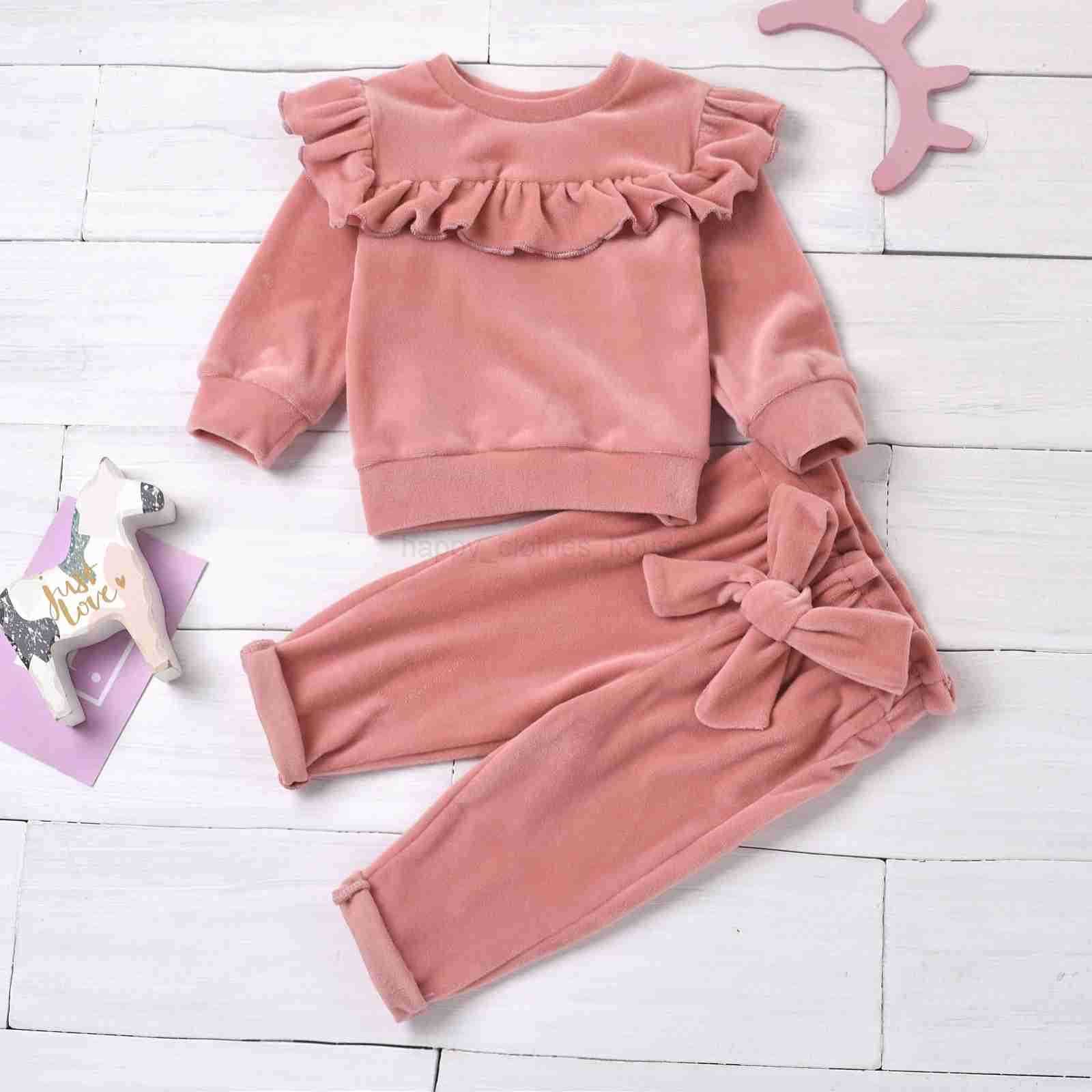 2PCS fall and winter models girls coral fleece warm Baby Sets coral fleece top coral fleece pants warm and comfortableXJ241205
