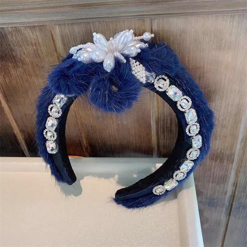 Womens Winter Black Green White Blue Fur Headbands High Quality Pad Headbands Womens Fashion Hairbands Fur Gifts 241205