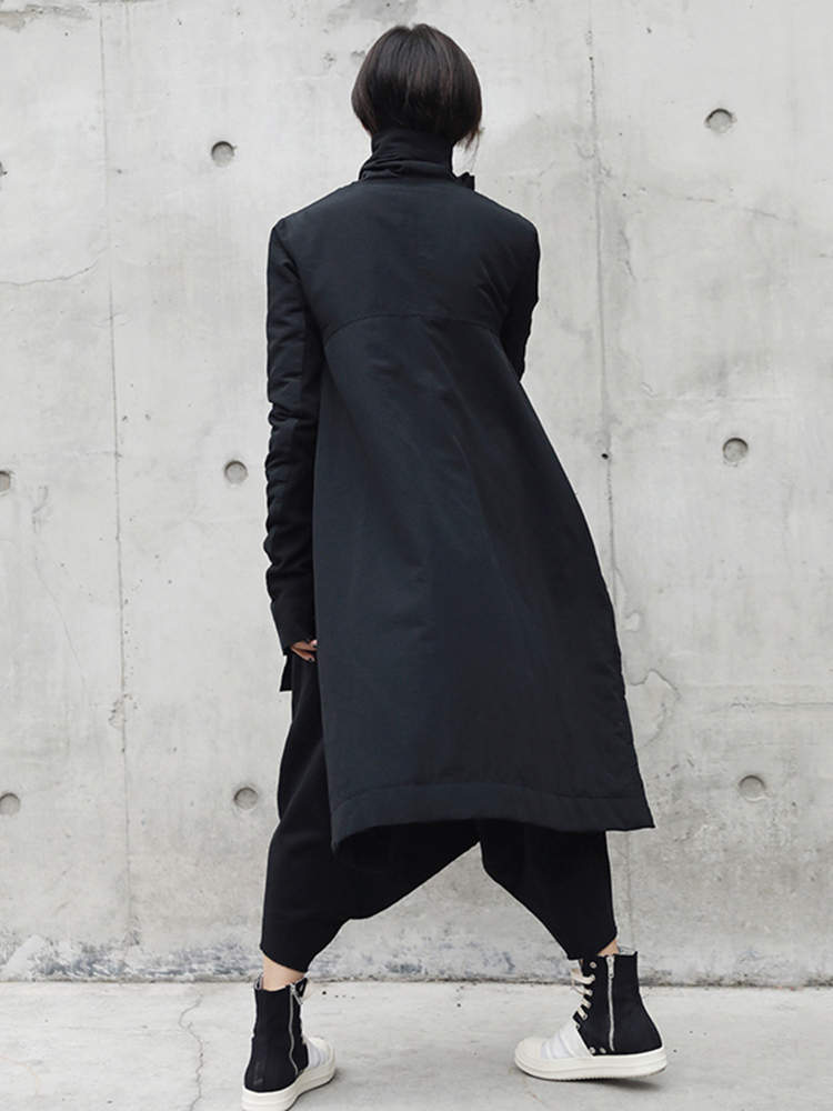 New Fashion Winter Stand Lead Irregular Long Type Cotton-Padded Clothes Loose Coat Solid Black Jacket Woman Ya771