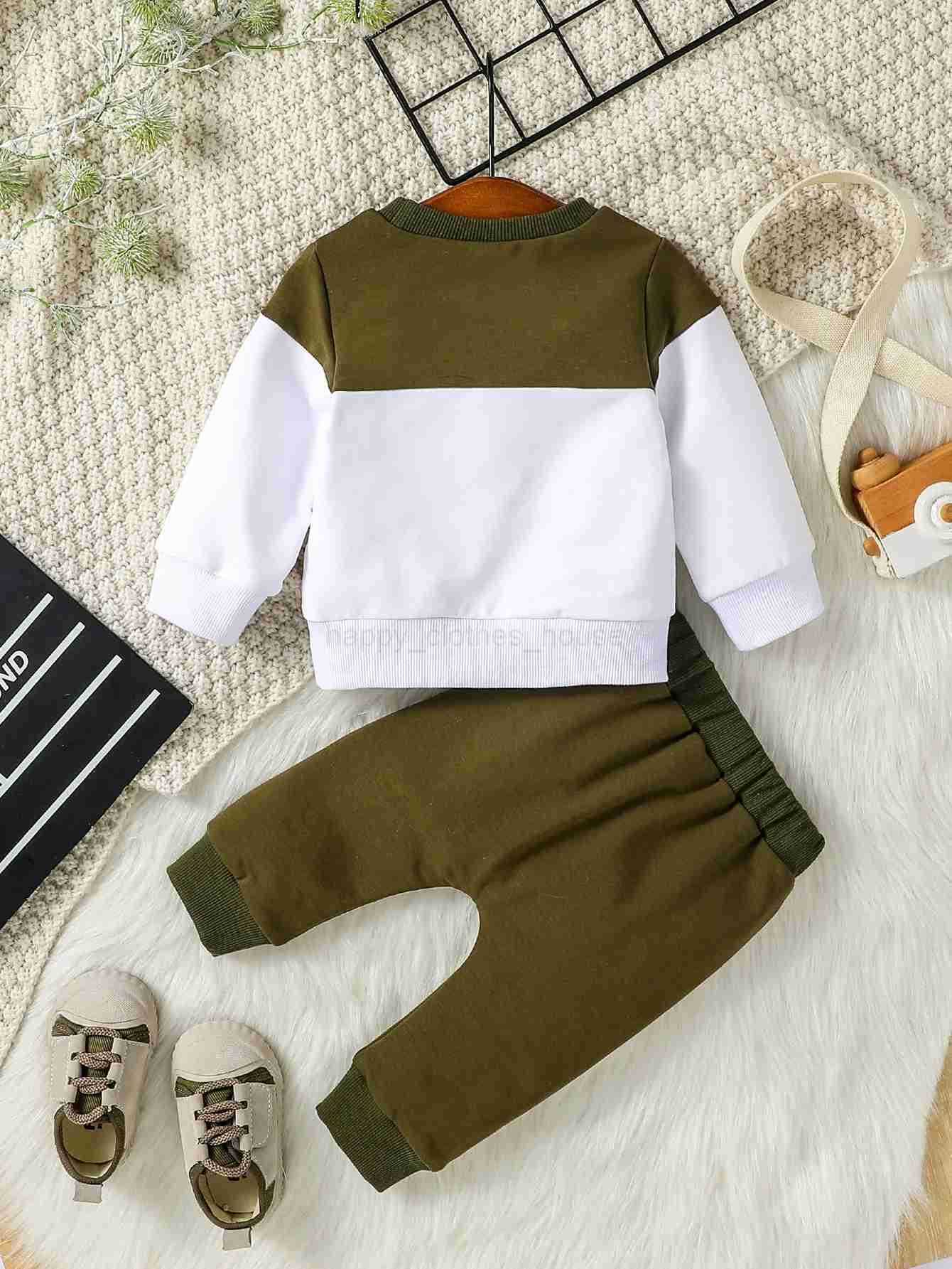 Baby Boys Long Sleeve Autumn Woven Lable Letter Sweatshirt +Pant For Cool Fashion Set 2PCSXJ241205