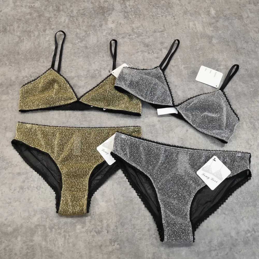 Wriufred Comfortable Bra Sets Temptation Wild Triangle Cup Underwear Gold Sliver Ultra thin Sexy Lingerie SetsXJ241205