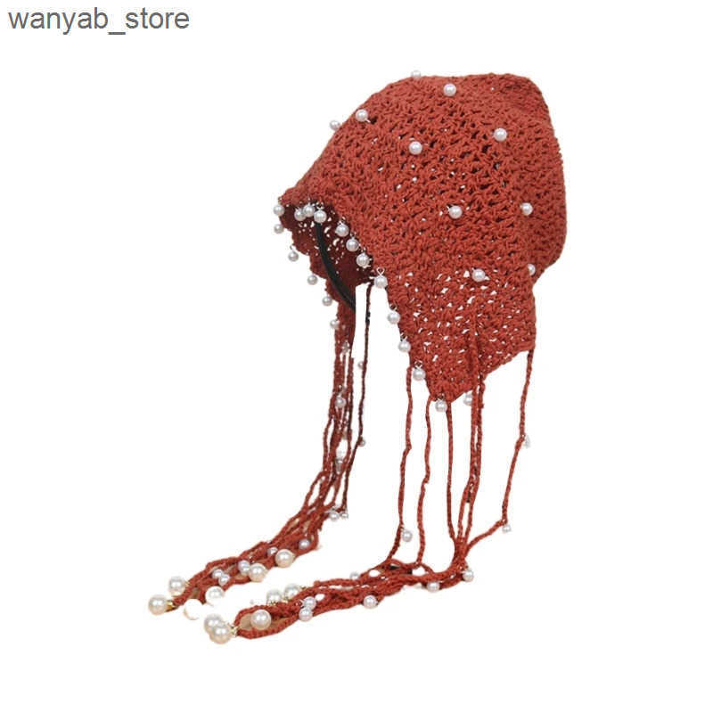 Cloches Handmade Beanie hat pearl decoration clock music festival simple with pearls L240910 L0910