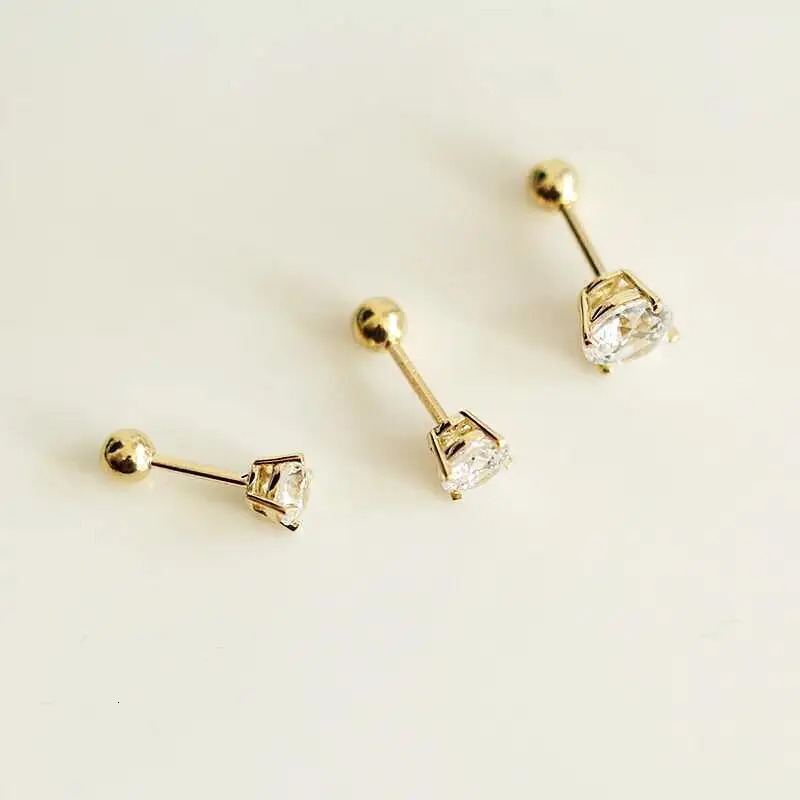 GOLD Tutu 14K gold inlaid shiny zircon mini four claw six claw female screw kj2162 241205