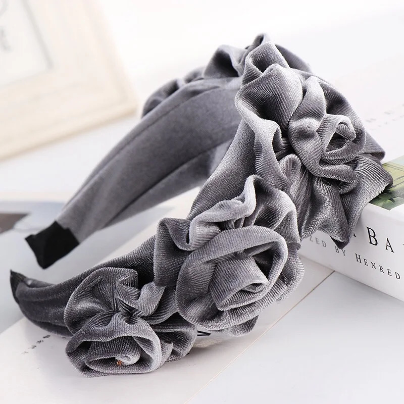 Creative Korean Version Red Fasciator Headband Multi layer Gold Velvet Rose Hair Band Womens Fashion Hair Accessories 241205