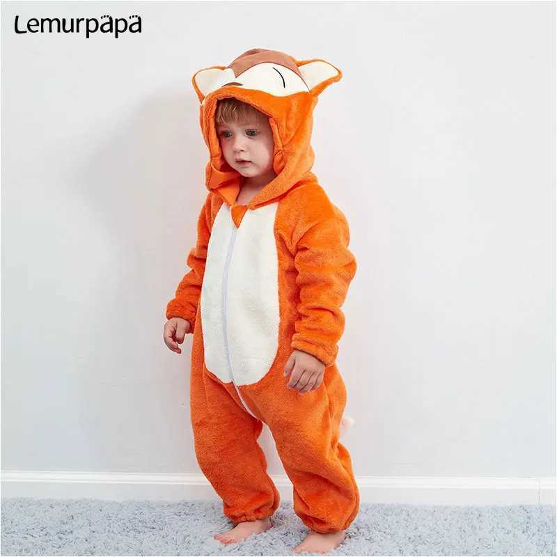Pajamas 0-4 Year Baby Kawaii Romper Boy Girl Kigurumis Onesie Winter Warm Cozy Suit Animal Cow Costume Home Jumpsuit Child Funny Clothes H241205