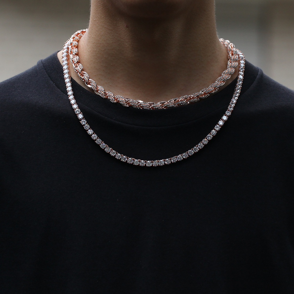 9mm 3 Colors Hip Hop Full Diamond Gold Twist Chain Necklace New In Personalized Mens Cuban Necklaces Rose Gold Silver Color Neck Chains Miami Rapper J