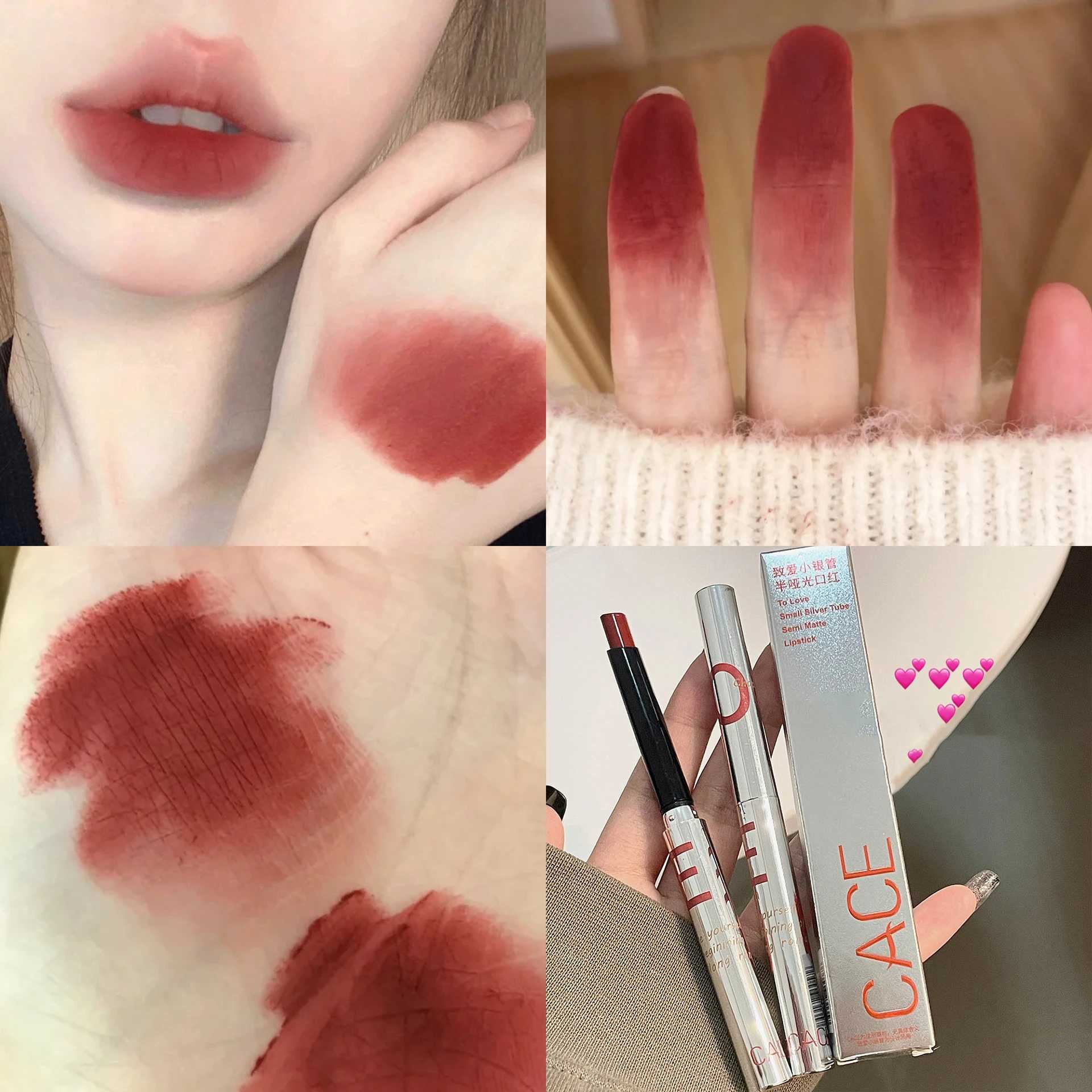 Retro Rose Lipstick Matte Moisturizing Waterproof Sexy Red Lip Tint Pigmnet Fog Lip Mud Lip Balm Slim Tube Lips Makeup CosmeticXJ241205
