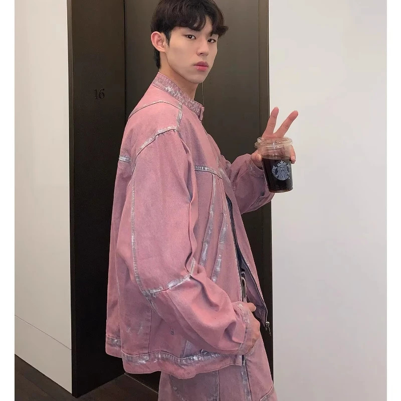 Hip Hop Street denim set mens painted patch work street two-piece set washing retro Harajuku denim set 241130