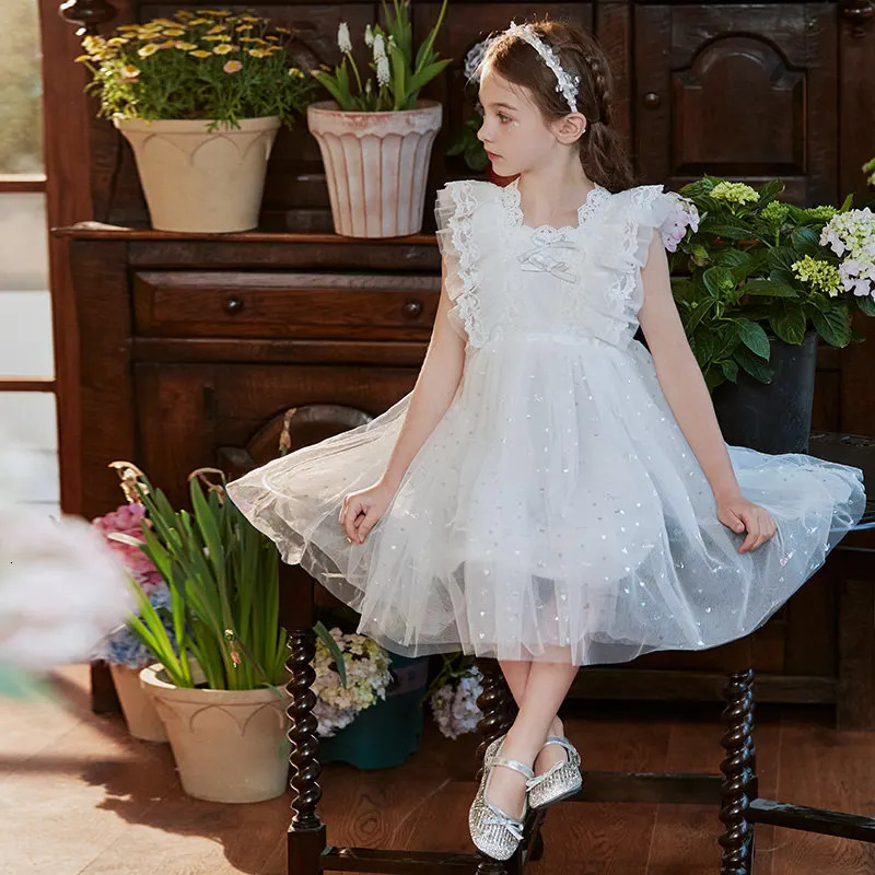 Baby Girl Party Dress With Back Bowknot Sweet Lace Collar Wedding Performance Clothes Arrvials Summer Costume for Kids 241204